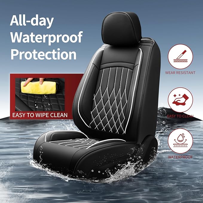 Fit TL Car Seat Covers for Acura TL 2004-2014 - Premium Leather, Waterproof, All-Weather, Airbag Compatible, Anti-Slip, Breathable, Easy Install, Seat Protectors, Full Set, Whiteline