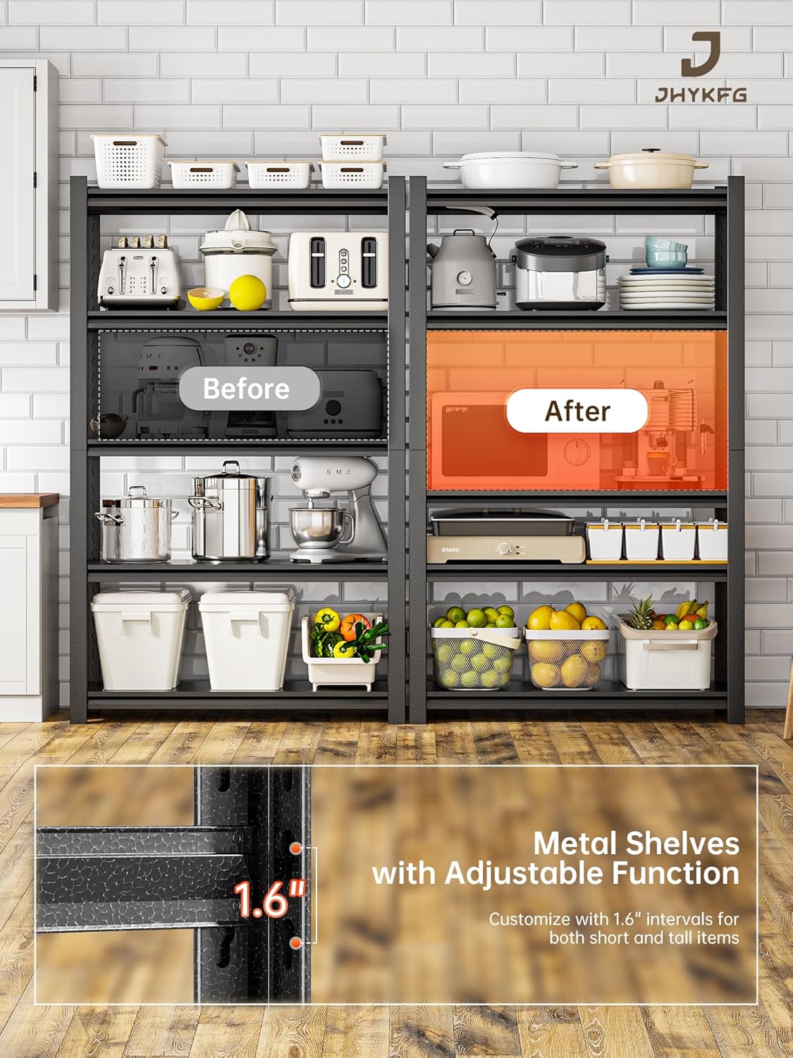 JHYKHG 63" H Storage Shelves,5-Tier Heavy Duty Garage Shelving,Adjustable Shelving Unit,Metal Shelf,Boltless Assembly Rack for Warehouse,Shed,2,500 lb Load,16 x 32 x 63 Inches,Black