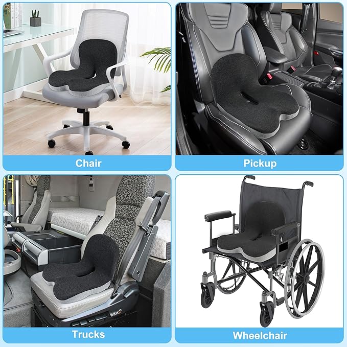 Truck Driver Seat Cushion, Memory Foam L-Shaped Ergonomic Cushion for Office Chairs, Comfort & Support for Long Sitting