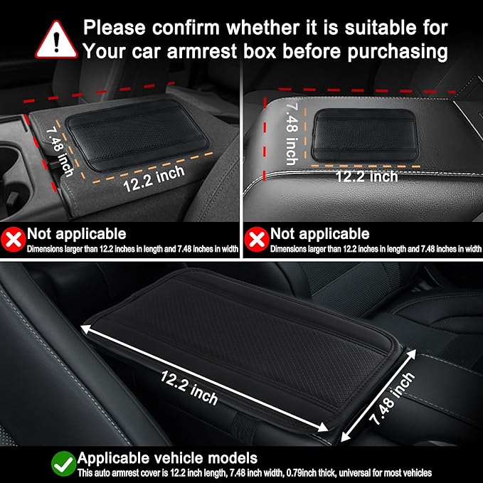 Amiss Car Center Console Pad, Universal Waterproof Car Armrest Seat Box Cover, PU Leather Auto Armrest Cover Protector，Vehicle Interior Accessories fits SUV/Truck/Car (Black)