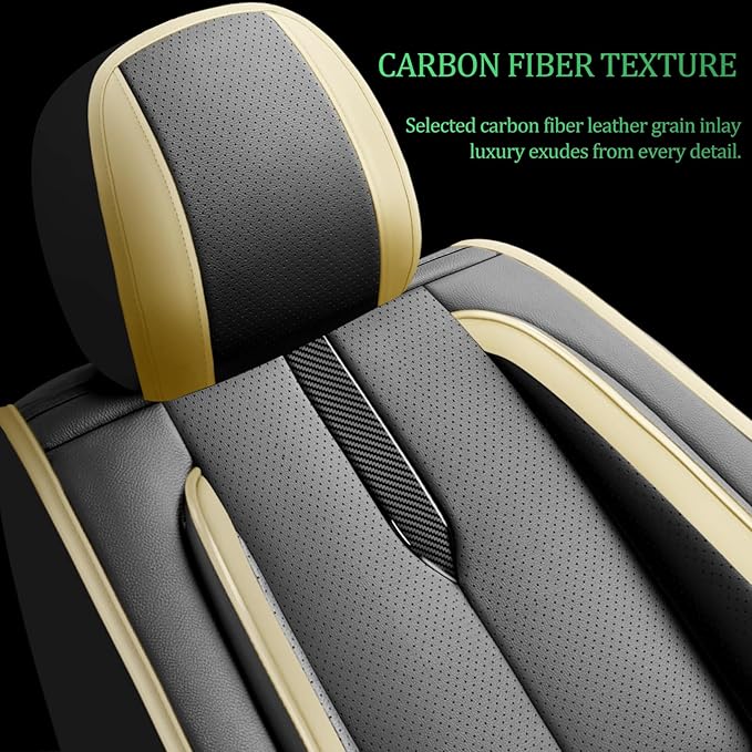 Fit Forester Car Seat Covers for Subaru Forester 2007-2024 2025 2026 -Upgraded Premium Waterproof & Breathable Leather,Airbag Compatible,All-Weather Seat Cushion Protector,Full Set,Black-Beige