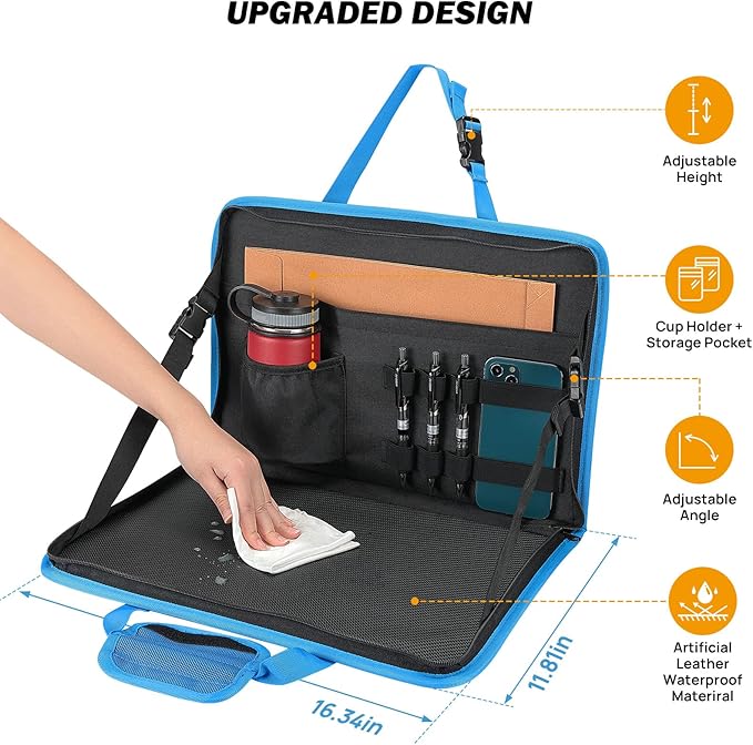 JOYTUTUS 3 in 1 Steering Wheel Eating Tray (Blue), Car Back Seat Laptop Desk, Multifunctional Office Bag Car Work Table for Writing, Car Organizer for Kids, Commuters, Family
