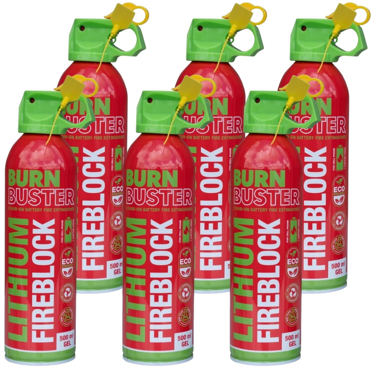 Lithium-Ion Fire Extinguishing Gel 6-Pack - Battery Fire Suppression Gel for Electronics, Stops Thermal Runaway, Non-Toxic, Eco-Friendly, 14oz Canister, Made in USA