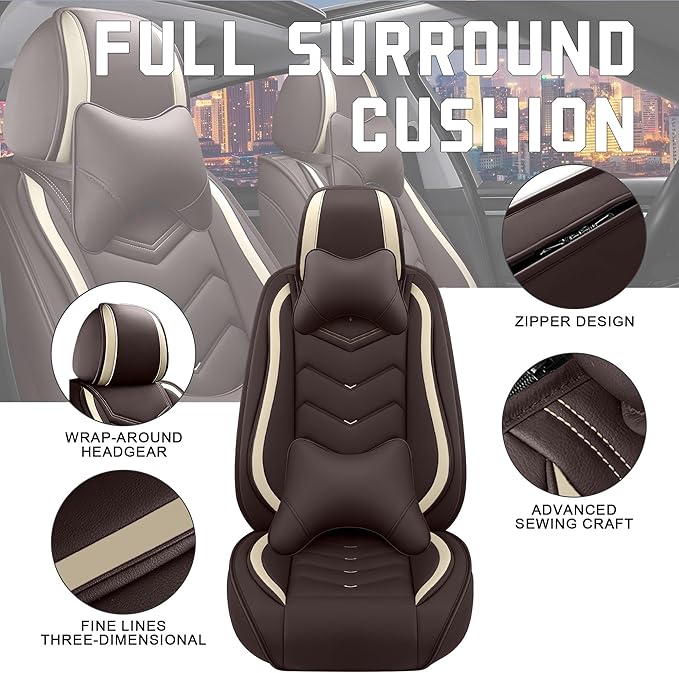 CTDS Car Seat Covers for Toyota Corolla 2000-2026, Stylish Sport Seat Cover, Premium Nappa Leather Car Seat Cover. Automobile Seat Covers Sets.(Luxury 2 Seats/Coffee Color)