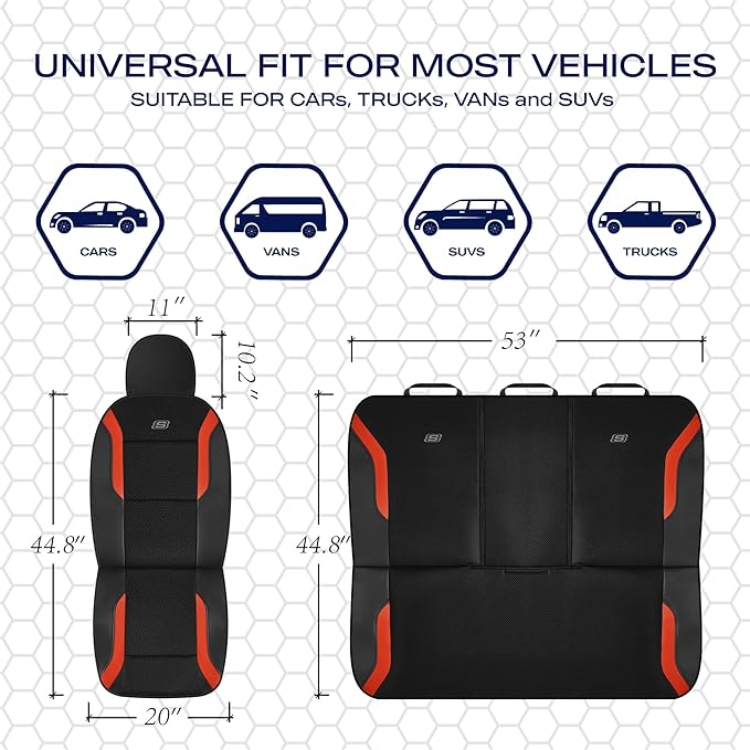 Skechers Memory Foam Car Seat Covers, Air Cool Mesh Thick Seat Covers, Car Seat Full Sets, Airbag Compatible, Automotive Comfort Protection for Most Cars,Vans,Trucks, SUVs,Orange