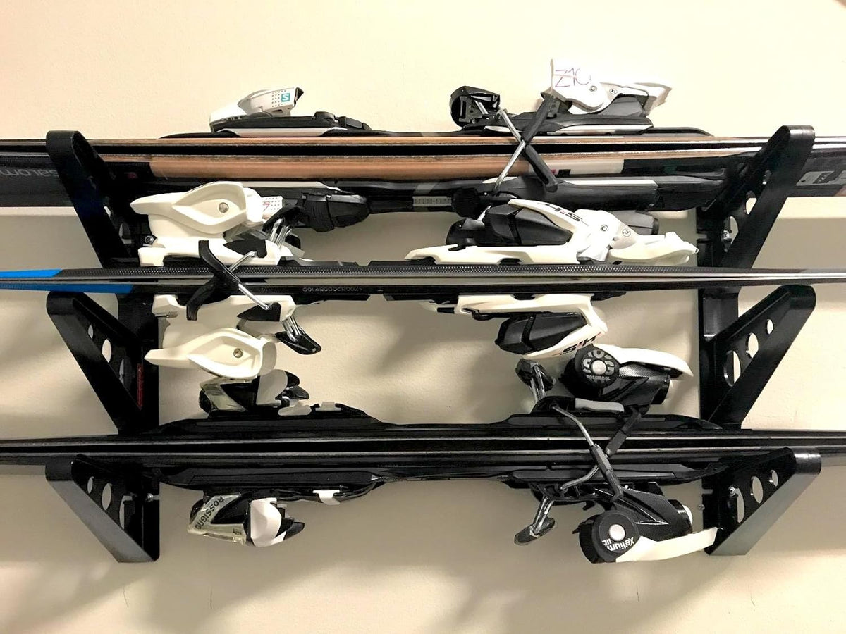 StoreYourBoard Ski Wall Rack – Horizontal Ski Rack Wall Mount, Holds 3 Pairs of Skis and Poles, Ski and Snowboard Wall Rack for Garage or Home, Holds Up to 40 lbs