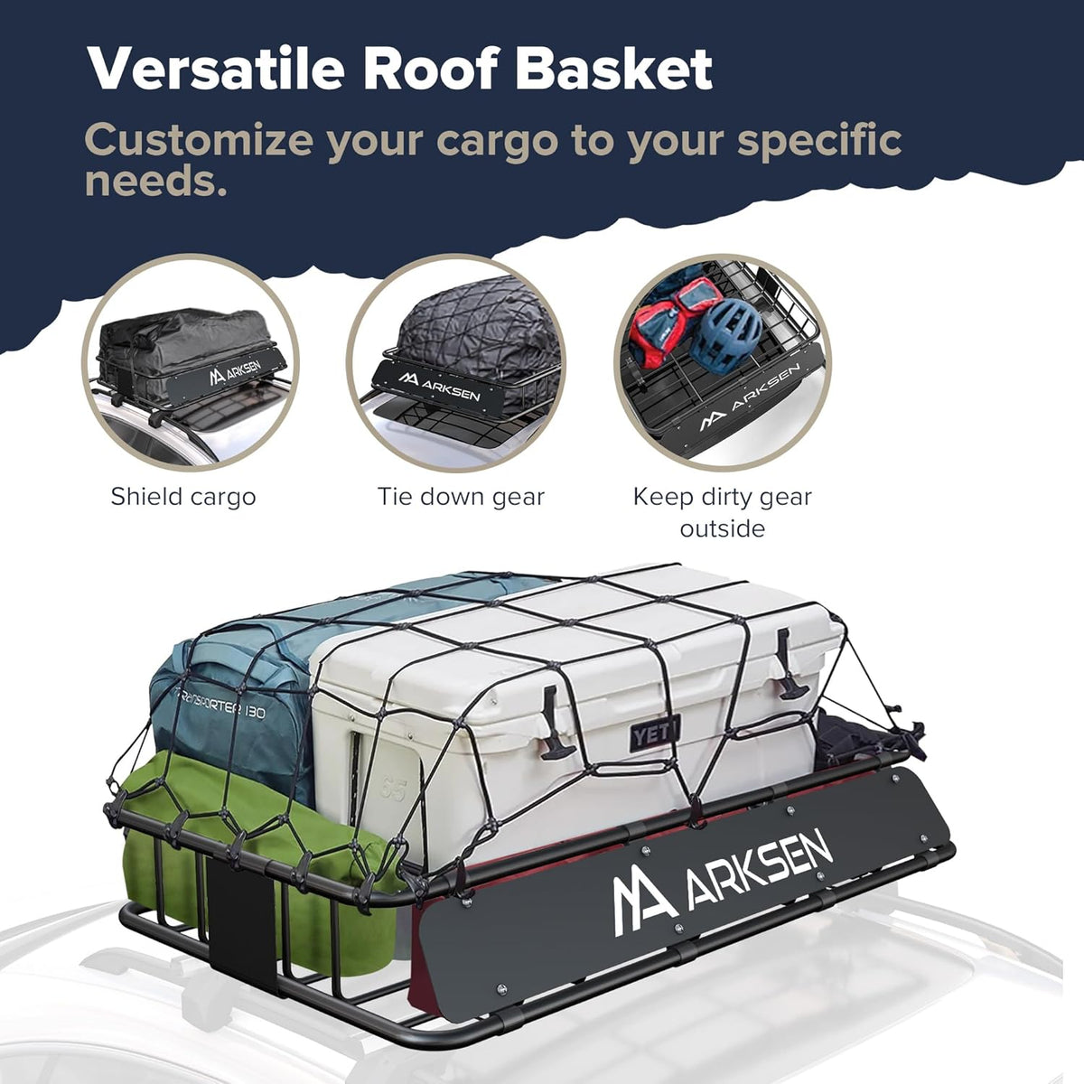 ARKSEN 30 x 50 x 6 Inch Universal Extra Wide 150LB Heavy Duty Roof Rack Cargo with Extension Car Top Luggage Holder Carrier Basket for SUV, Truck, & Car Steel Construction