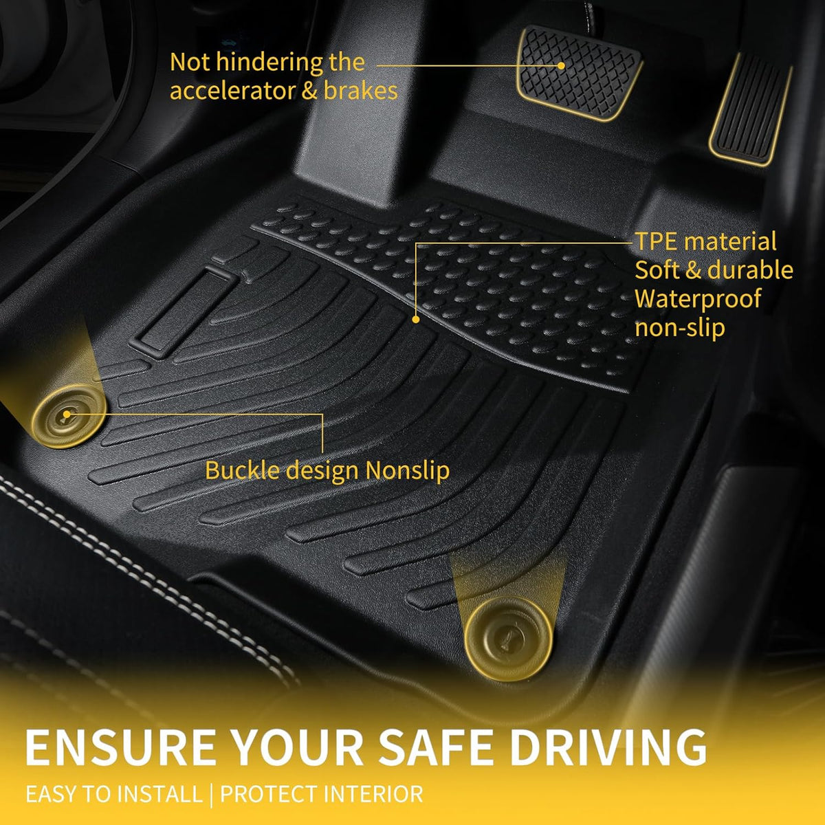 GINOWY-Floor Mats & Cargo Liner for Ford Taurus 2010-2019, TPE All Weather Taurus Car Mats, Custom Non-Slip Trunk Mat Floor Liners Taurus Accessories Black