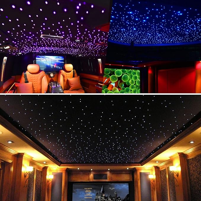 CHINLY 16W 300pcs 0.03in 9.8ft Car Use Bluetooth RGBW LED Fiber Optic APP&Remote Music Mode Starlight Headliner Light Kit+Adapter+Cigarette Lighter