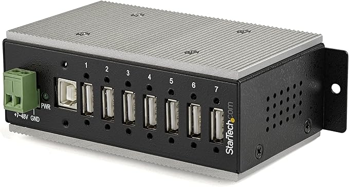 StarTech.com 7-Port USB 2.0 Hub - Metal Industrial USB-A Hub with ESD & 350W Surge Protection - Extended Operating Temp -40 to 185°F - Din Rail/Wall/Desk Mountable - USB Expander Hub, TAA