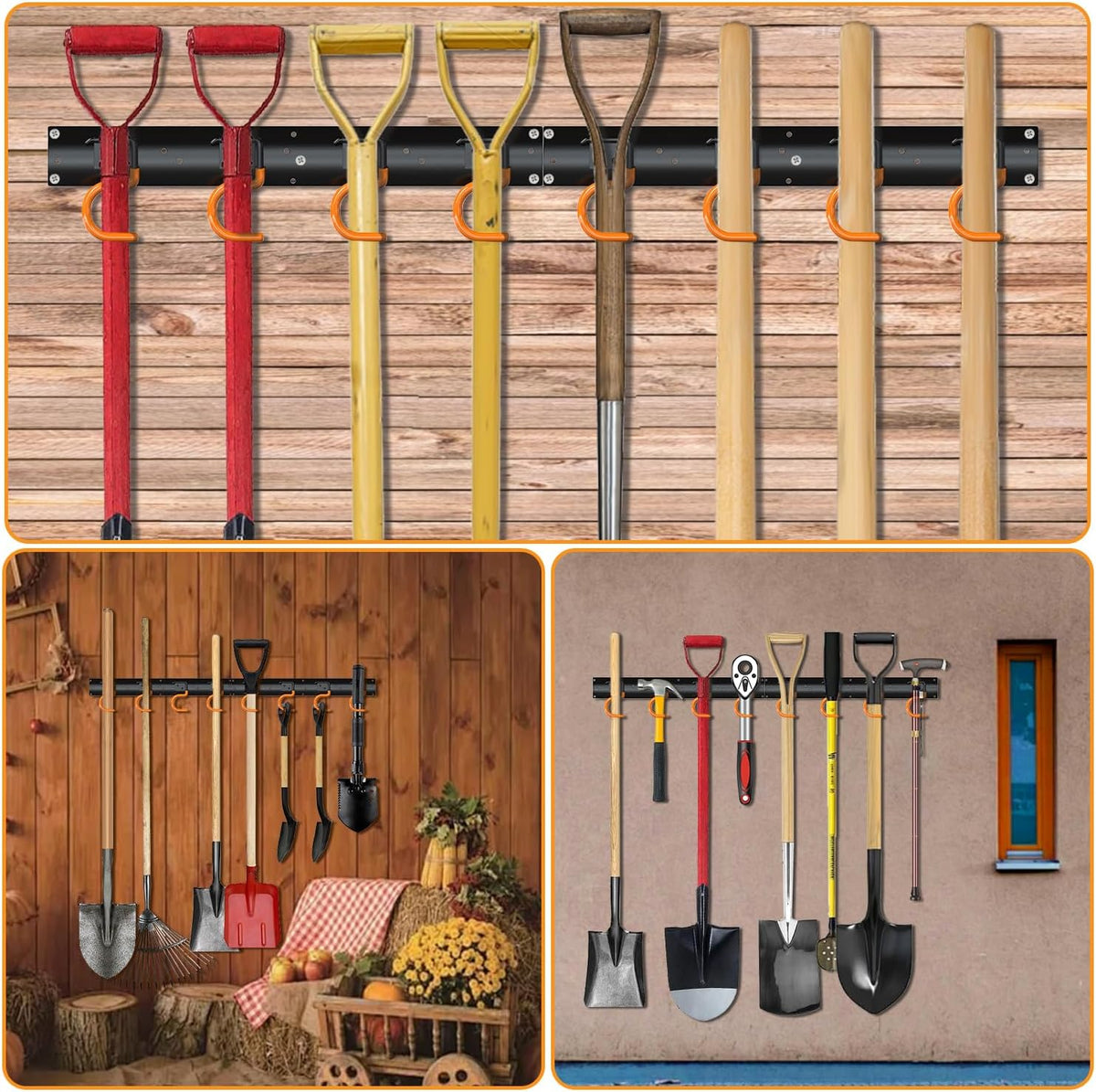 3-H 12×16" All Metal Garden Tool Organizer Wall Mount, Broom Holder Wall Mount for Garage, Shed, Garden, Basement Hanging and Organizing Rake, Mop, Shovel, Hose (12Pack)