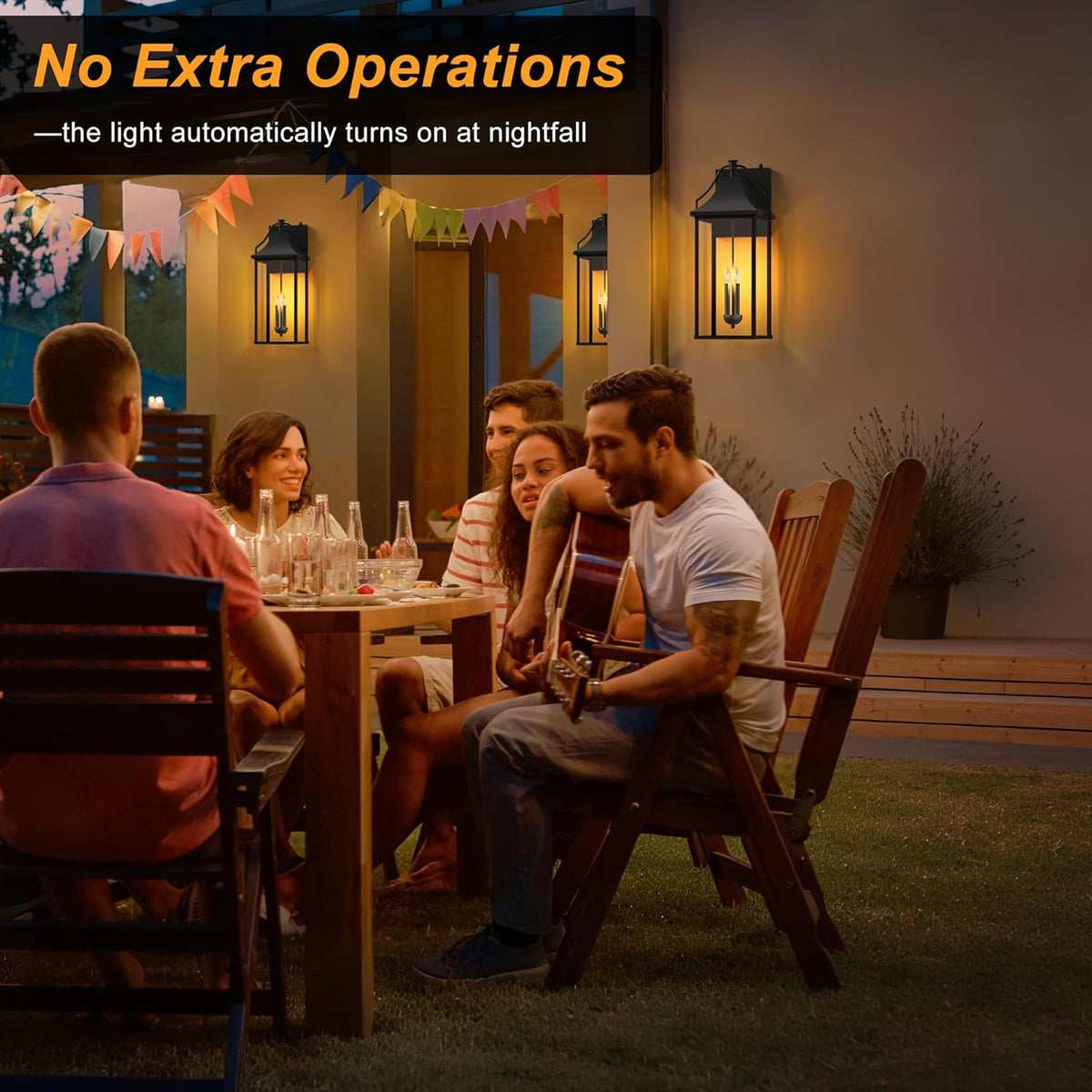 𝟐𝟓-𝐈𝐍𝐂𝐇 Dusk to Dawn Outdoor Wall Light, Large Size Waterproof Patio Lanterns, 3-Light Exterior Wall Mount Lantern Sconce with Glass, Black Wall Sconces for House Garage Front Door