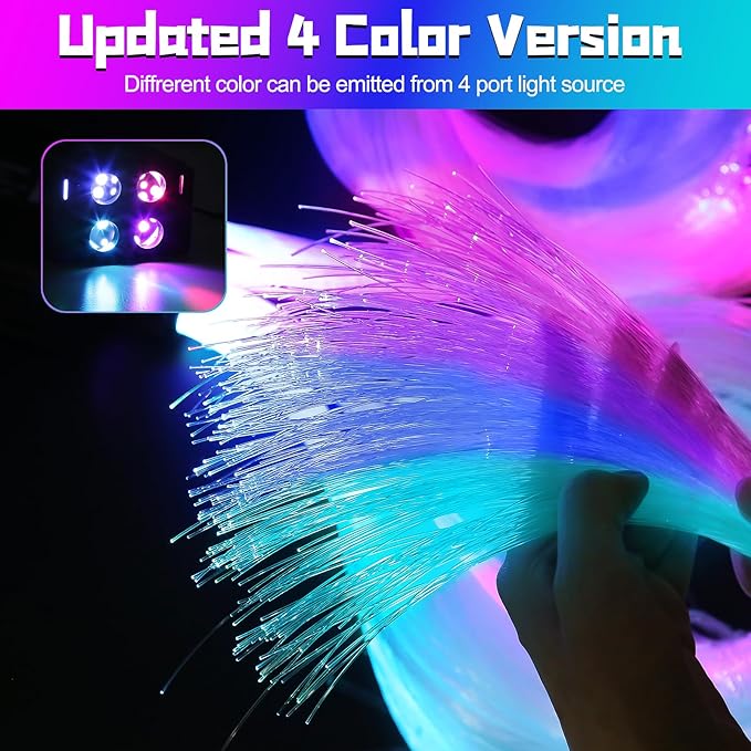 4 Colors 32W Twinkle & Meteor Car Starlight Headliner Kit, 2-in-1 Light Engine 600pcs*0.03in*13.1ft+240 RGBW Fiber Optic Cable Shooting Car Star Roof Lights, Ceiling Star Lights for Car Home Theater