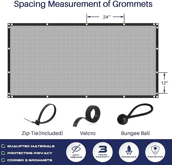 Windscreen4less Privacy Fence Screen Heavy Duty Windscreen Fencing Mesh Fabric Shade Net Cover with Brass Grommtes for Outdoor Wall Garden Yard Pool Deck, 8'x79' Light Gray