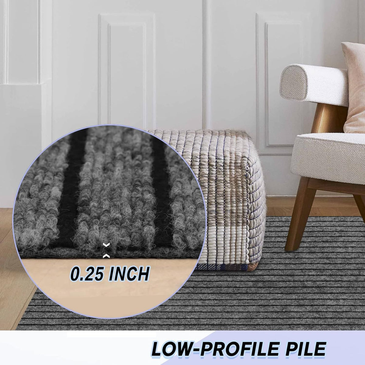 Custom Size Backed Non-Slip Area Rugs Runner, Easy Clean, Waterproof Runner Rugs for Hallway Entryway, Kitchen, Laundry, 3FT x 28FT, Gray Stripe