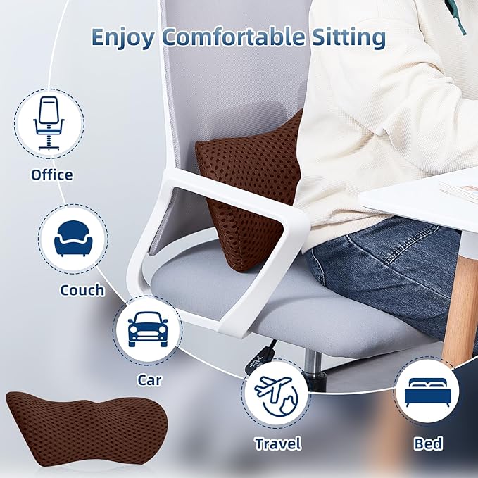 Lumbar Pillow, Memory Foam Lumbar Support Pillow for Office Chair and Car Seat, Ergonomic Streamline Back Pillow for Lower Back Pain Relief, Back Support Pillow for Sitting, Driving, Traveling