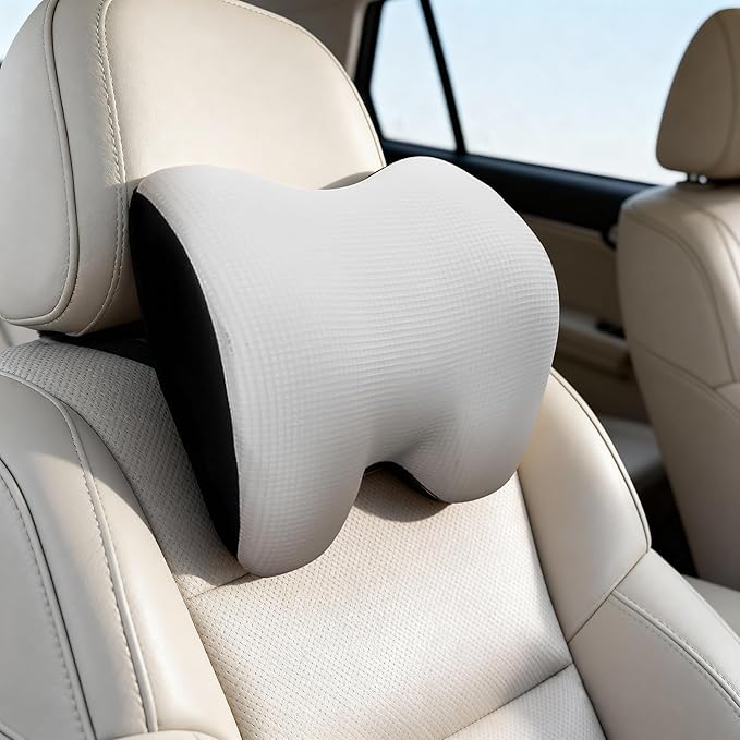 Make Comforting Car Headrest Pillow, Car Pillow for Driving with Adjustable Strap, 100% Memory Foam Neck Cushion, Breathable Removable Cover & Ergonomic Design - Car Neck Pillow(Moonlight-Silver, 1PC)