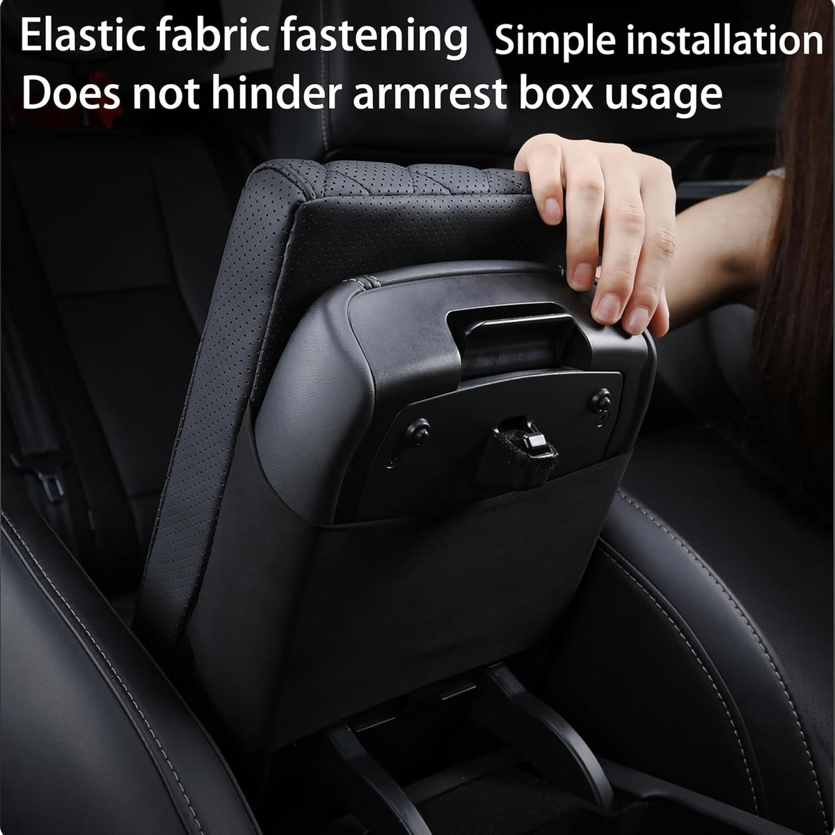 Car Center Console Cover pad Genuine Cowhide Leather,Black Armrest Box mat, Full size SUV truck arm rest Cushion Protector,true cow Leather,f150 sierra titan silverdo tundra(sizeD 15x13.4x2.2)
