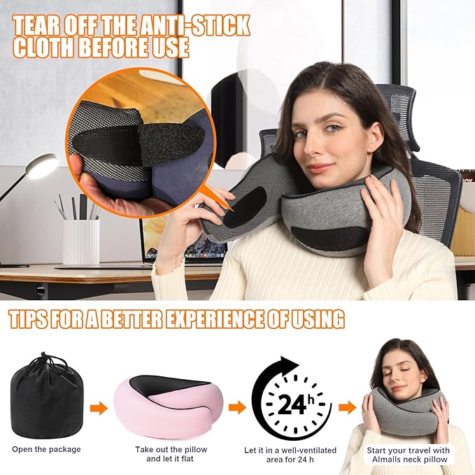 Neck Travel Pillow, Upgraded Travel Neck Pillow for Airplane Memory Foam Travel Pillow for Airplanes Offices and Cars Headrest Sleep, Portable Plane Accessories