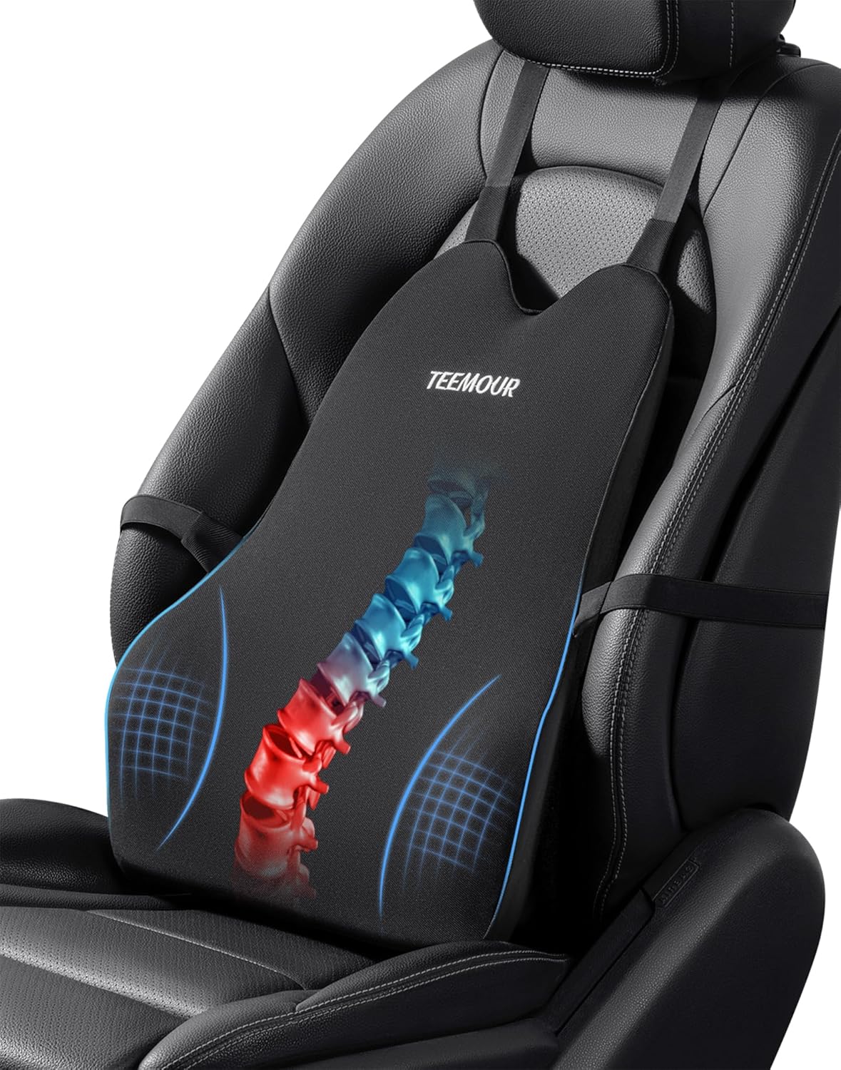 Lumbar Support Pillow for Car Improve Lower Back Pain Relief & Sitting Posture Back Support Memory Foam Back Cushion for Driving, Lumbar Comfort for Long Sitting, Truck with Three Adjustable Straps
