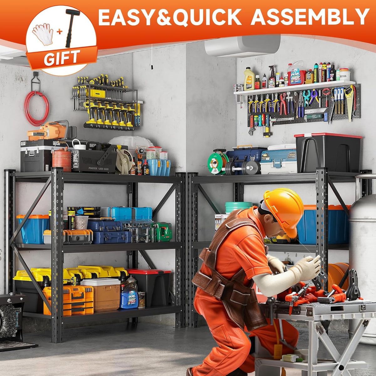Heavy Duty Garage Shelving Unit - 4200 lbs Capacity, Industrial Metal Storage Rack, Adjustable Steel Rack for Garage, Warehouse, Basement, Pantry,51.2" W x 23.6" D x 47.2" H