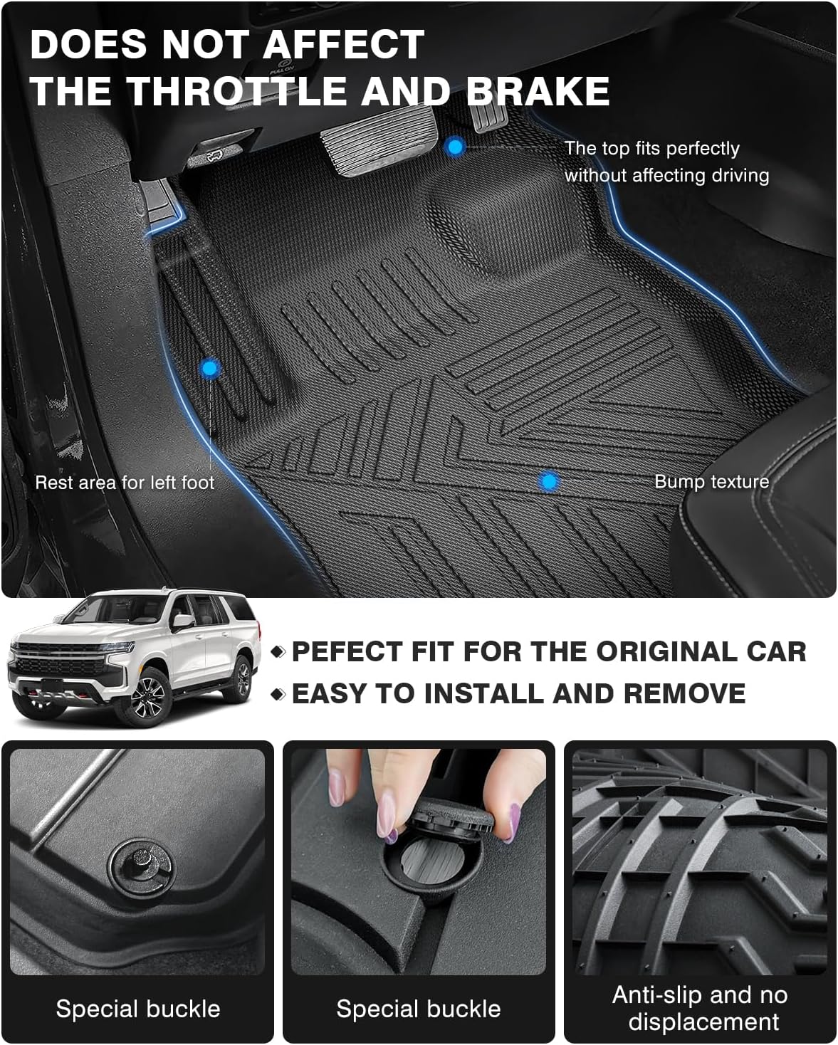 Powerty Floor Mats & Cargo Liner for 2021-2024 2025 Chevy Chevrolet Suburban/GMC Yukon XL 8 Seats Accessories Floor Mats 2 Row Liner Set All Weather TPE 3D Floor Liners&Rear Cargo Mat