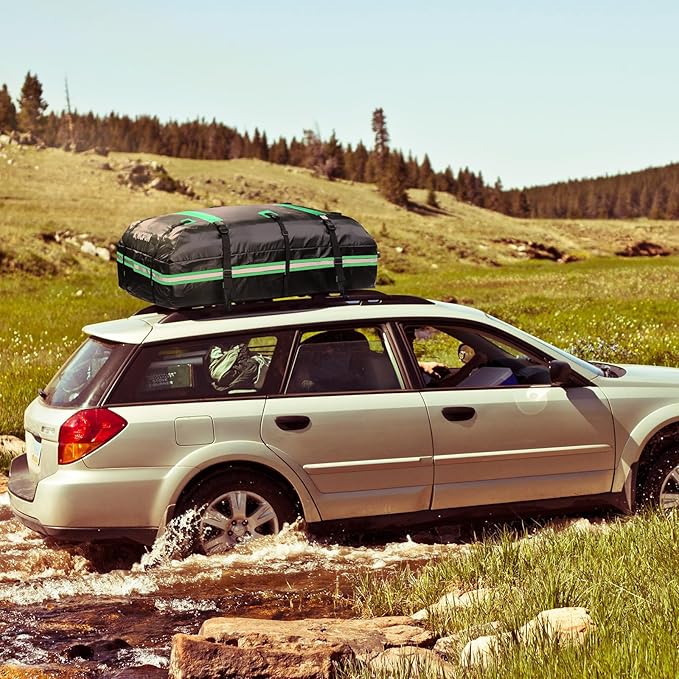 Kingfun Rooftop Cargo Carrier – Waterproof 21 Cubic Feet Car Roof Bag Fit All Vehicles with/Without Roof Rack, Includes Anti-Slip Mat, 8 Reinforced Straps & 6 Door Hooks, Lashing Straps, Luggage Locks