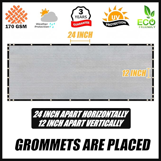Royal Shade Custom Size 6' x 154' Grey Fence Privacy Screen Windscreen Cover Netting Mesh Fabric Cloth - Cable Zip Ties Included (We Make Custom Size)