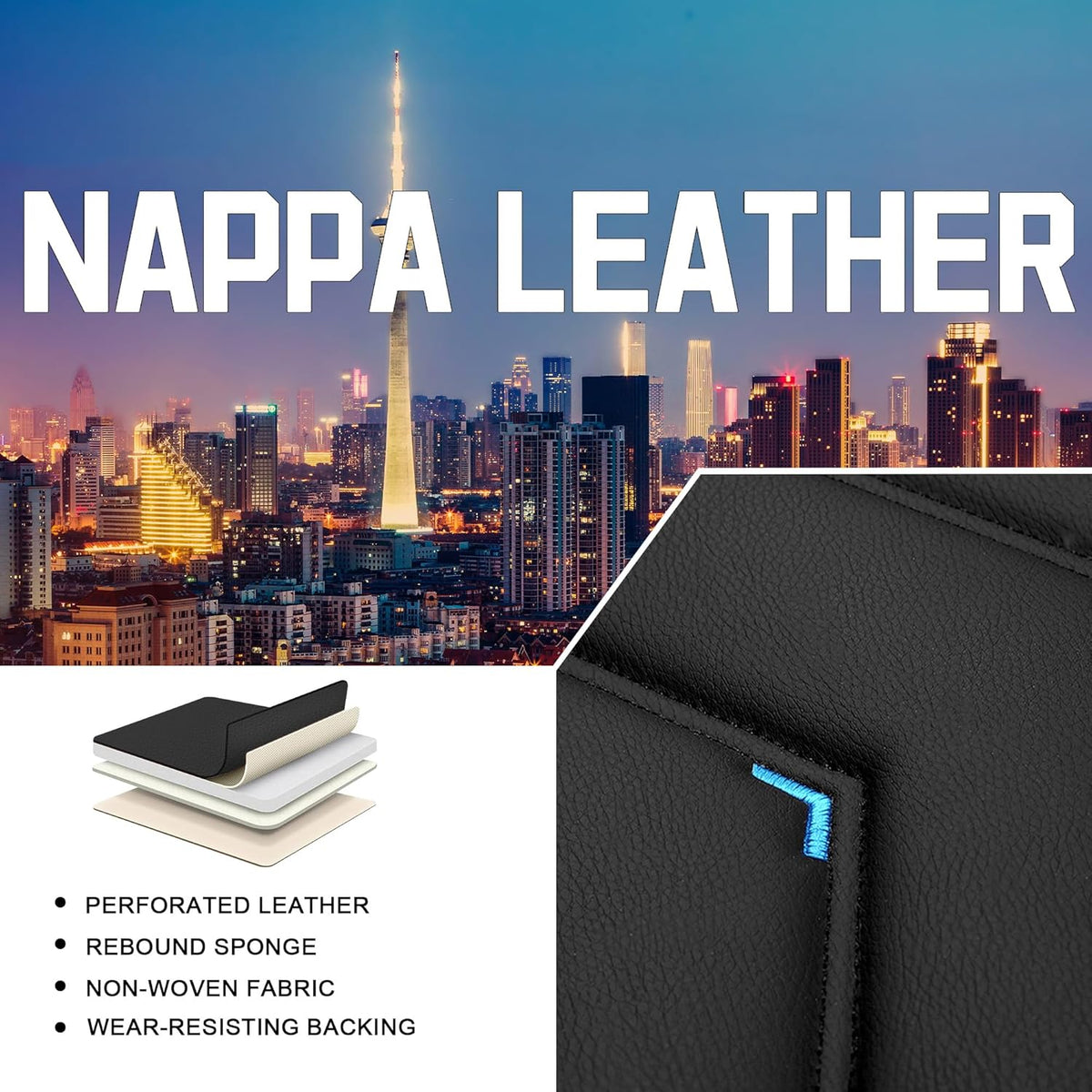Car Seat Covers for Chrysler Pacifica 2004-2025, Stylish Sport Seat Cover, Premium Nappa Leather Car Seat Cover. Automobile Seat Covers Sets.(Standard 2 Seats/Black Blue)