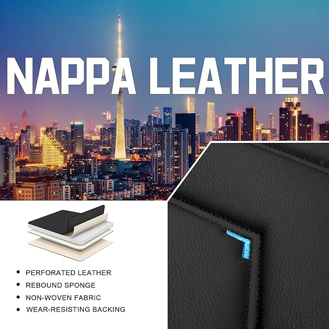 CTDS Car Seat Covers for Nissan Pathfinder 2000-2026, Stylish Sport Seat Cover, Premium Nappa Leather Car Seat Cover. Automobile Seat Covers Sets.(Luxury 2 Seats/Black Blue)