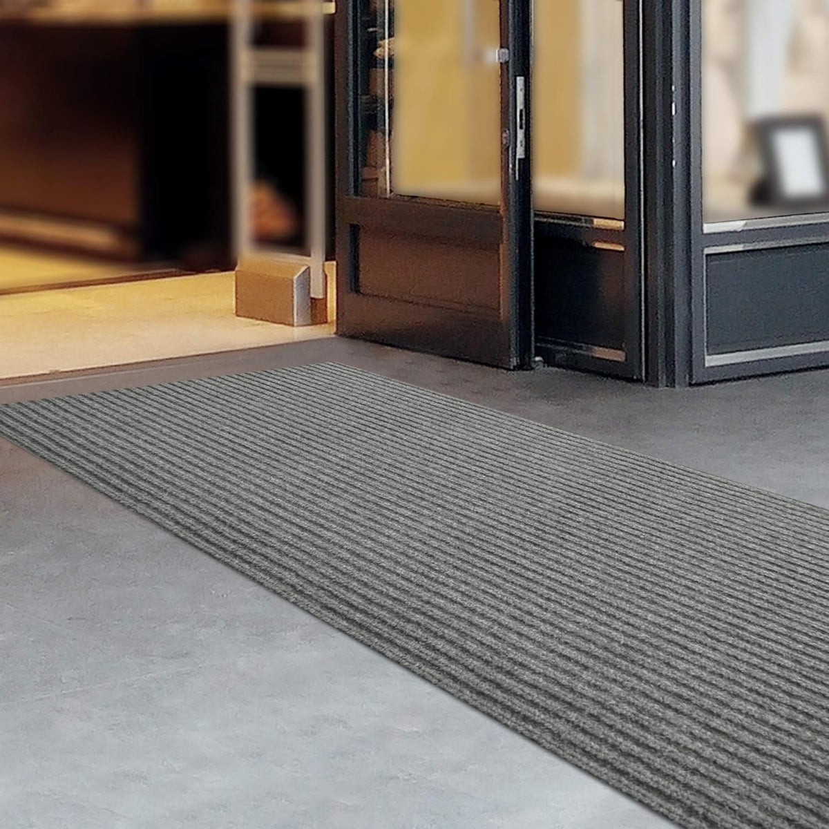 iCustomRug Spartan Weather Warrior Indoor/Outdoor Utility Ribbed Carpet Runner with Non-Slip Thermoplastic Rubber Backing, 3ft X 24ft in Grey