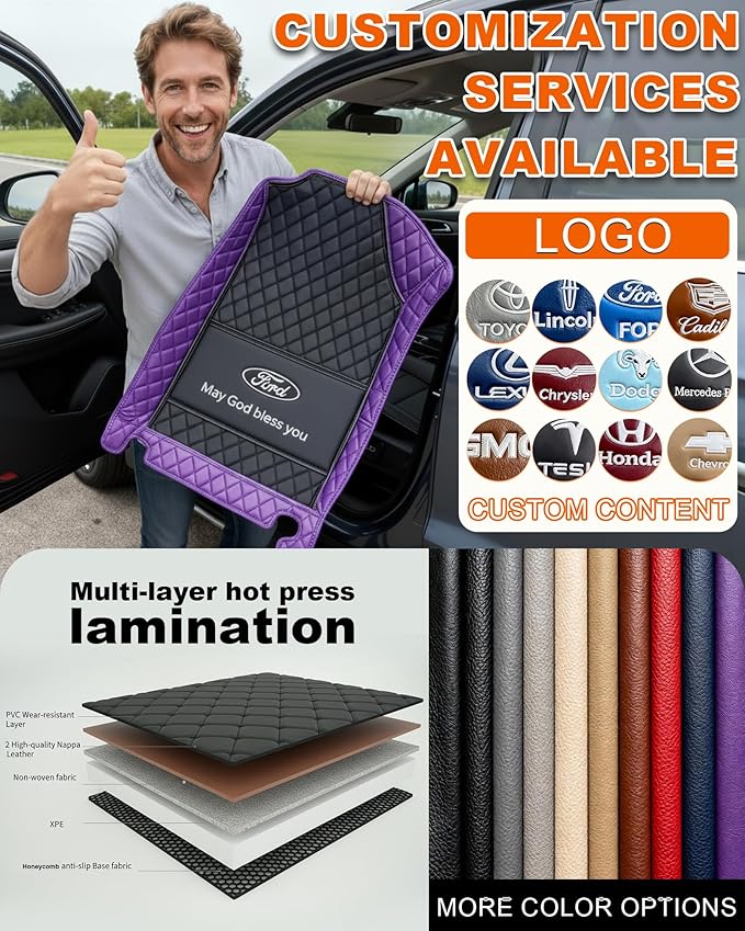 All-Weather car Floor MATS-Suitable for 99% of car Models,Leather car mat, offering Personalized Embroidery and Multiple Color Options,Provide Protection for car Rug (Wine red)