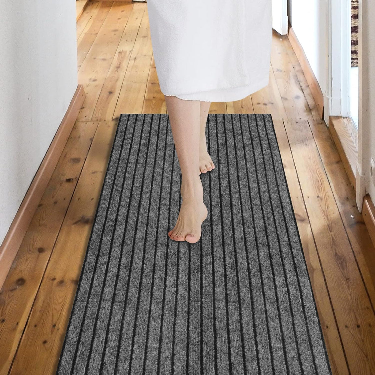 Custom Size Backed Non-Slip Area Rugs Runner, Easy Clean, Waterproof Runner Rugs for Hallway Entryway, Kitchen, Laundry, 4FT x 38FT, Gray Stripe