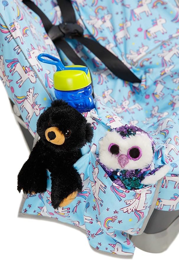 Niko Easy-Wash Children's Car Seat Cover & Liner - 100% Cotton Jersey Blue Unicorn - Fits Most Toddler Car Seats - Universal Fit - Waterproof SEAT Bottom - Machine Wash and Dry