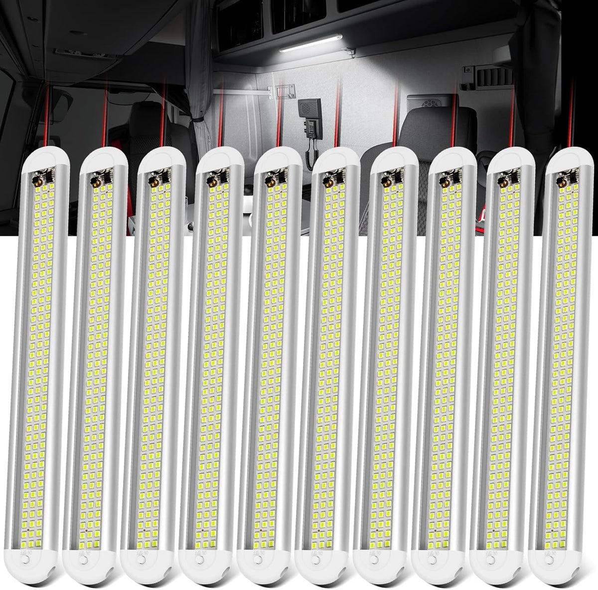 12v LED Interior Light Bar，CT CAPETRONIX 120LEDs 1500LM 8W DC 12 Volt led Strip Lights with ON/Off Switch，for Enclosed Cargo Trailer, Car RV Van Truck Lorry Camper Boat Caravan Motorhome (10Pack)
