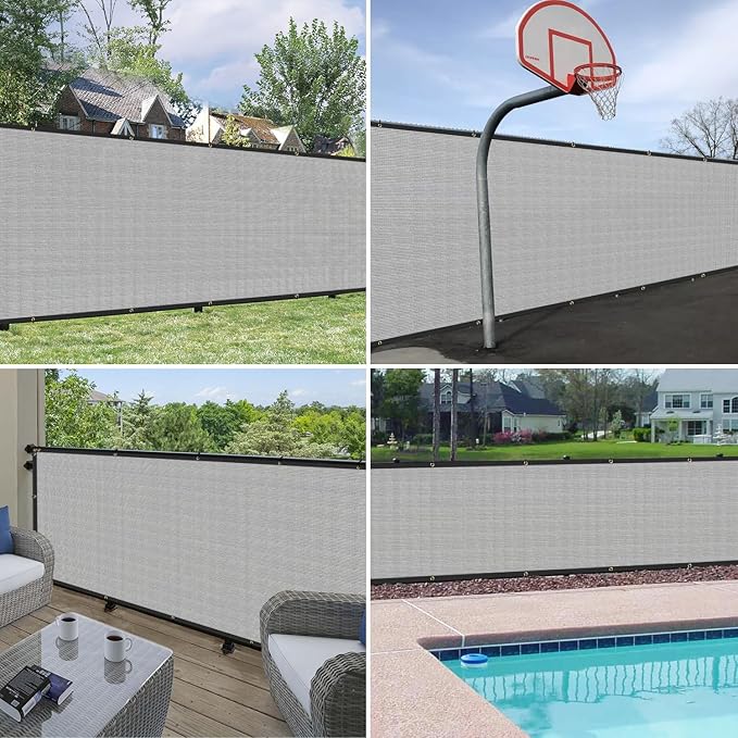 Windscreen4less Privacy Fence Screen Heavy Duty Windscreen Fencing Mesh Fabric Shade Net Cover with Brass Grommtes for Outdoor Wall Garden Yard Pool Deck, 8'x81' Light Gray