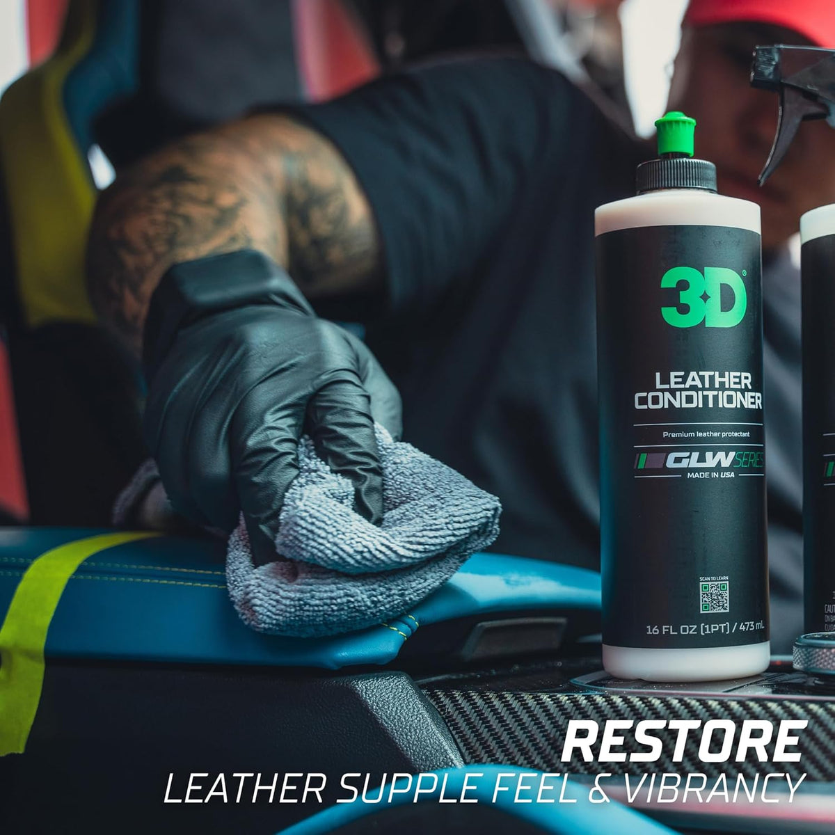 3D Leather Conditioner for Car, GLW Series | Restore, Condition, Protect | UV Protection | Conditions Leather Seats, Furniture, Boots, Apparel | DIY Car Detailing | 16 oz