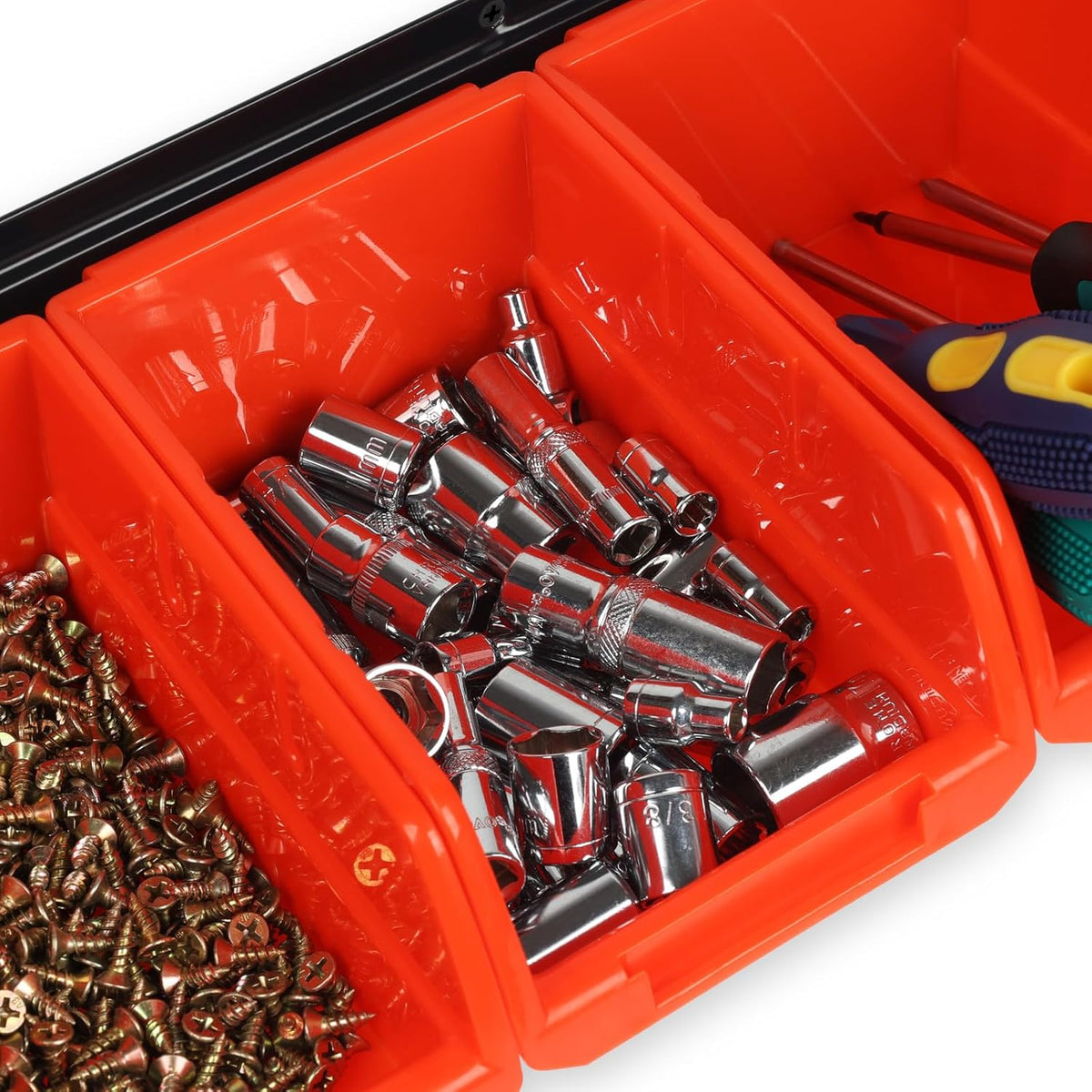 Screw Organizer Wall Mount Hardware Organizer Garage Storage Bins Box Small Parts Organizer with 8 Removeable Bins Bolt Bins for Shop for Garage Shed Workshop Craft Room