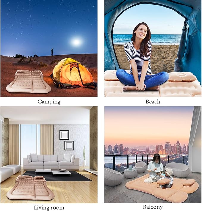 SAYGOGO SUV Air Mattress Camping Bed Cushion Pillow - Inflatable Thickened Car Air Bed Mattress with Air Pump Portable Sleeping Pad for Home Car Travel Camping Upgraded Version - Beige1