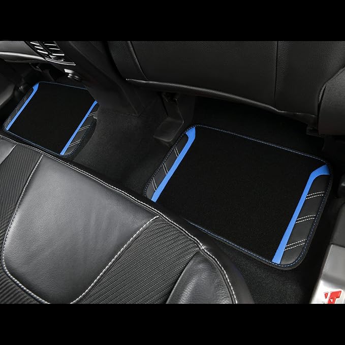 CAR PASS Leather Steering Wheel Cover and Waterproof Car Floor Mats,Microfiber Universal Car Combo Fit for 95% Sedan,SUV,Cars,14.5-15inch Sporty Anti-Slip Safety Comfortable Design(Black＆Blue)