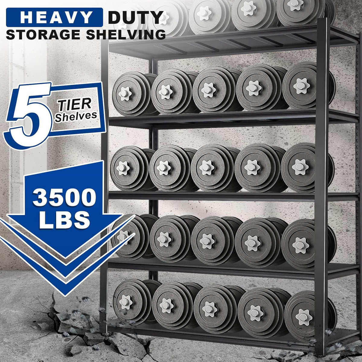 BILT HARD 3500LBS 48" W x 24" D x 72" H Garage Shelving, 5-Shelf Industrial Storage Shelves Heavy Duty, Metal Shelving Units with Adjustable Shelf, Steel Utility Shelves, 2 Pack