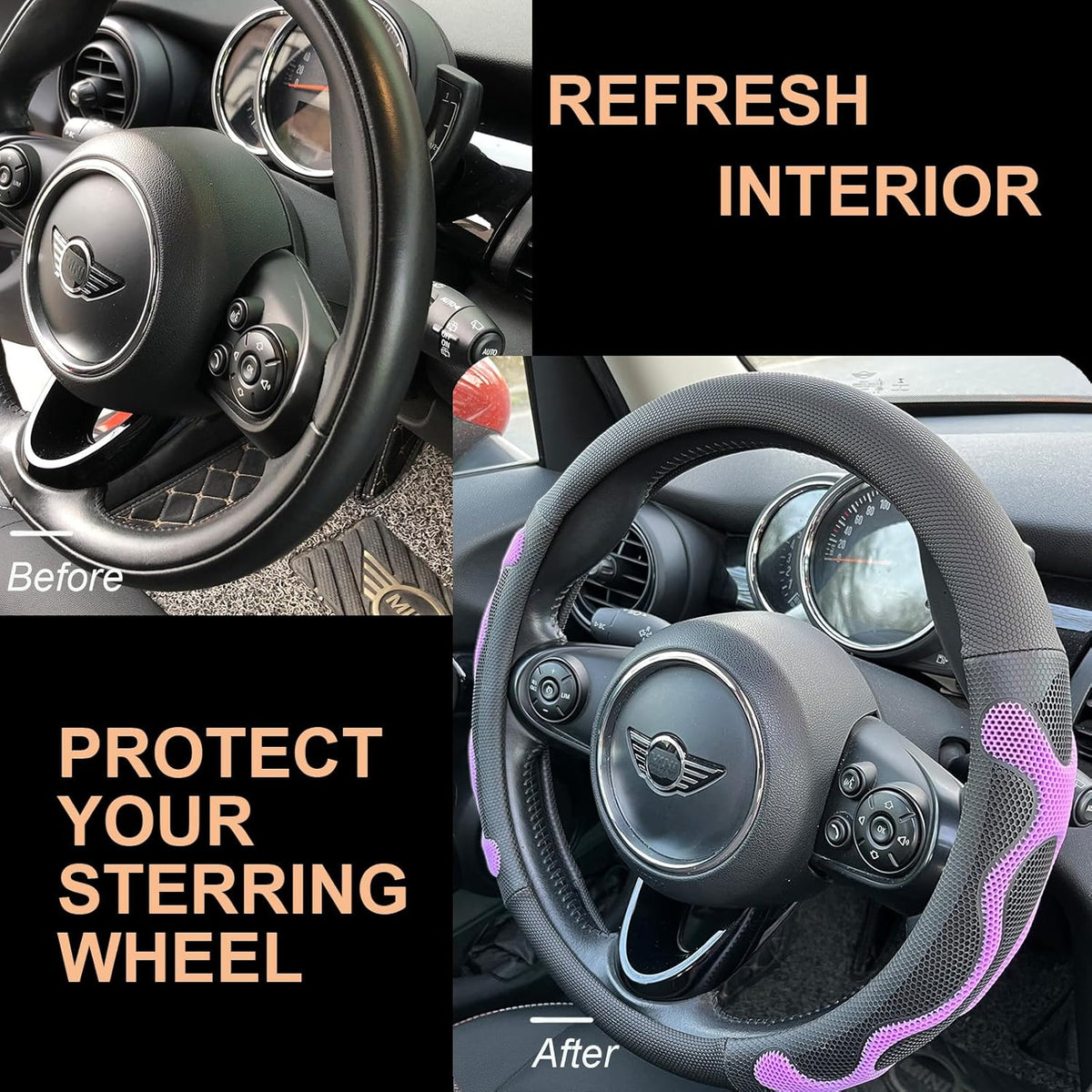 PINCTROT Large Size Comfy Grip Steering Wheel Cover, Anti-Slip Design, 15.5-15.75 Inch(Silicone Purple)