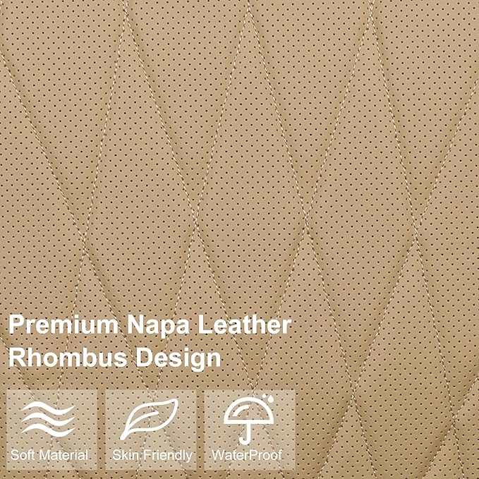 CAR PASS Luxury Nappa Leather Front Car Seat Covers, Sideless Car Seat Protectors with Storage Pocket, Non-Slip Automotive Seat Cover for Cars Trucks SUV, Airbag Compatible, 2 Pack (Beige)