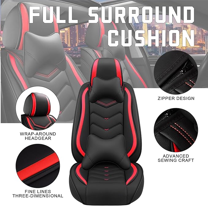 CTDS Car Seat Covers for Toyota Corolla 2000-2026, Stylish Sport Seat Cover, Premium Nappa Leather Car Seat Cover. Automobile Seat Covers Sets.(Luxury 5 Seats/Black Red)