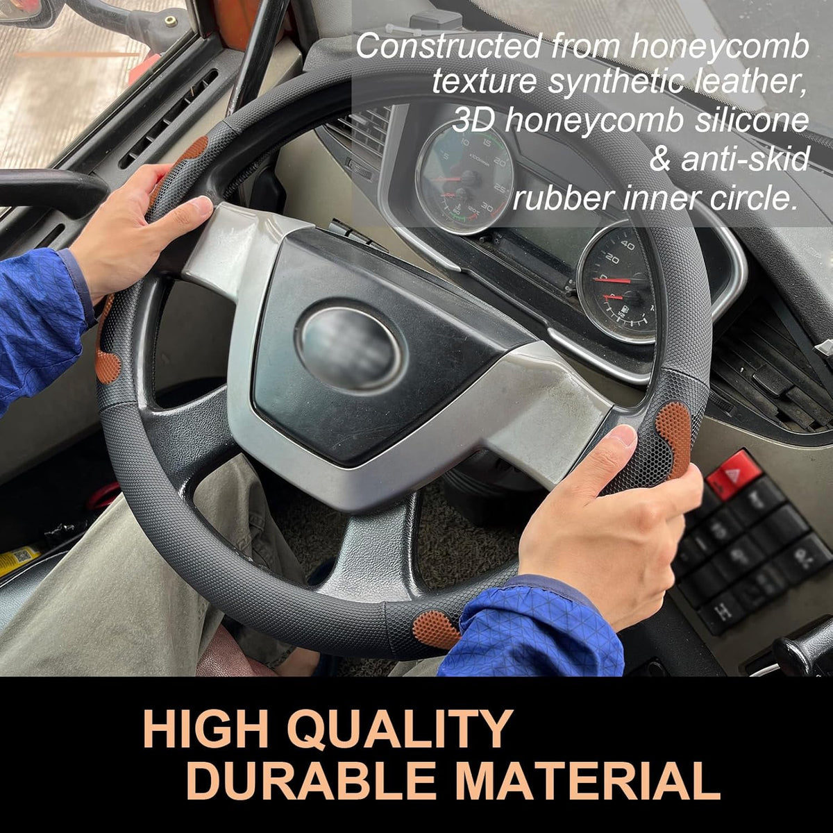 PINCTROT XL Size 17.5-18 Inch Comfy Grip Steering Wheel Cover for Semi Truck, Fits RV, Big Rig Trucker, 18 Wheeler and Classic Cars, Anti-Slip Design 17.5-18 Inch(Silicone Brown)