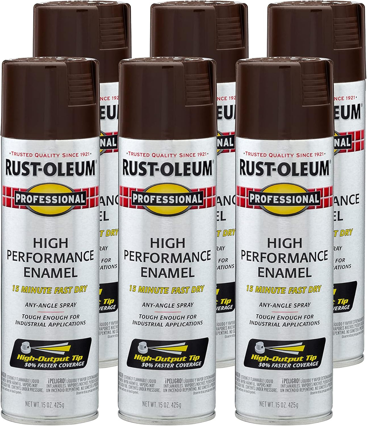 Rust-Oleum 7548838-6PK Professional High Performance Enamel Spray Paint, 15 Oz, Gloss Dark Brown, 6 Pack