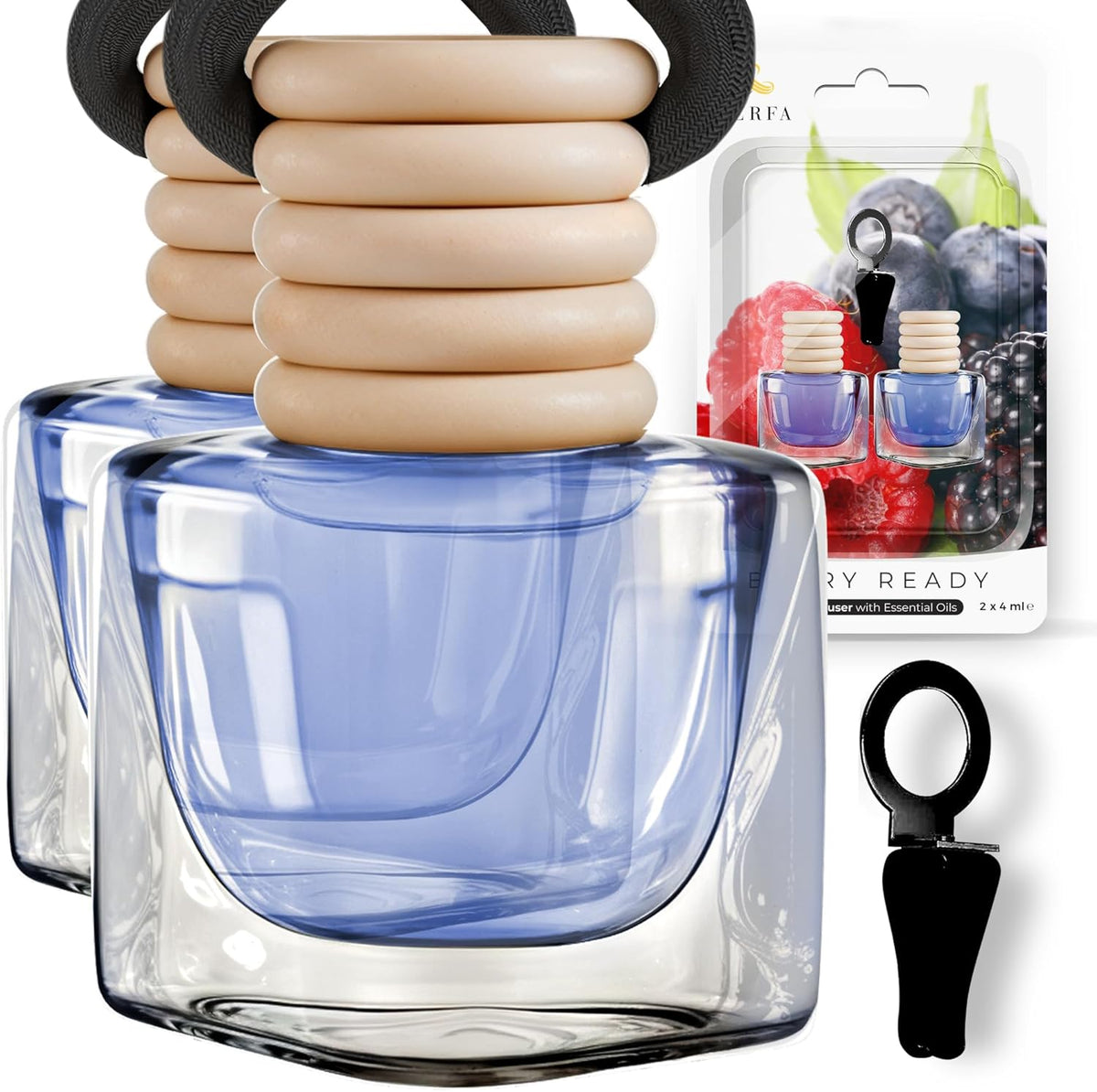 Car Air Fresheners for Women - Mixed Berries Fragrance | Pack of 2 Long Lasting Air Freshener | Odor Eliminator Car Perfume Diffuser with Essential Oils | Car Air Freshener Vent Clip by Perfa
