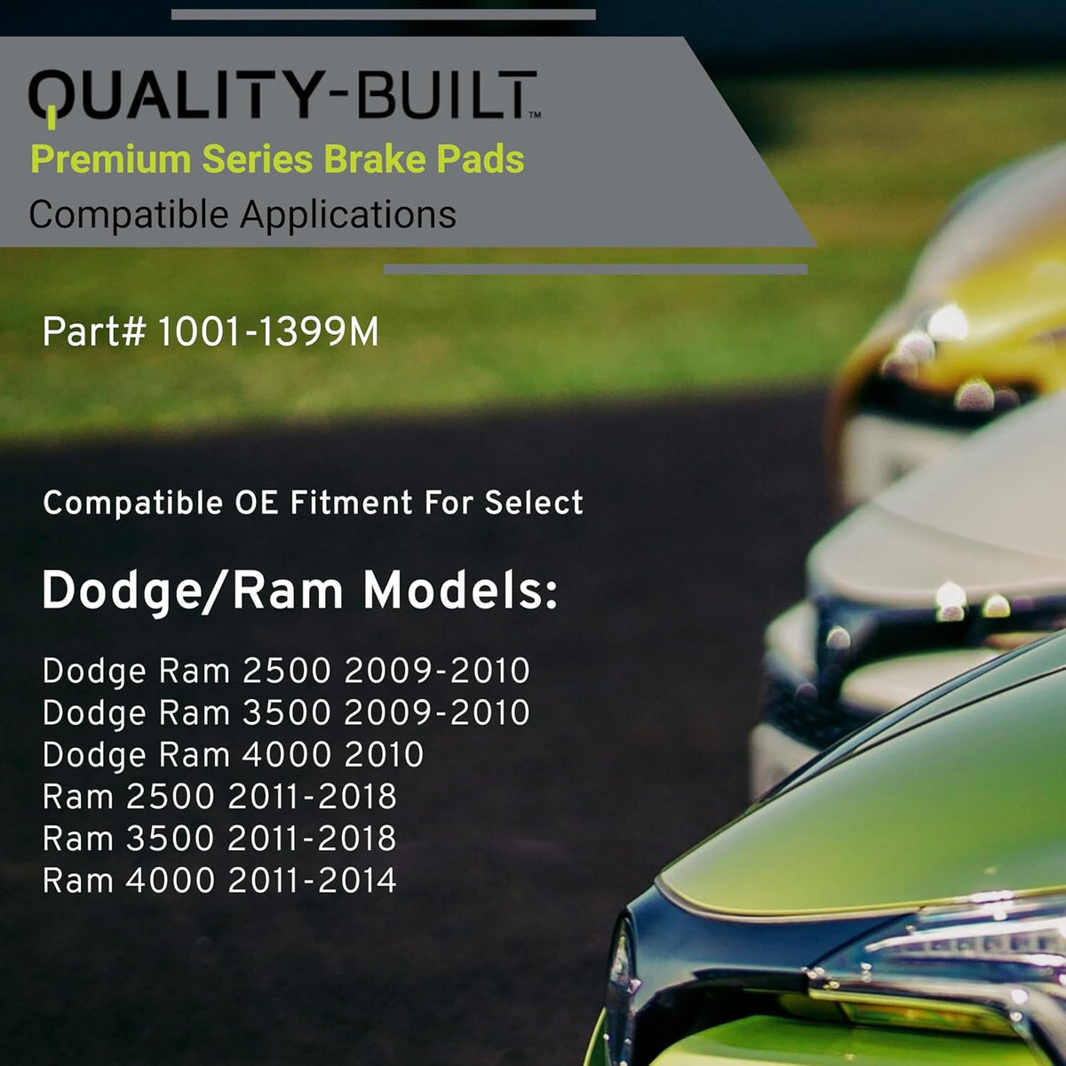 Premium Semi-Metallic Front Brake Pads (1001-1399M) Compatible with Dodge Ram 2500 2010-2009, Ram 3500 2010-2009, Ram 4000 2010, Ram 2500 2018-2011, 3500 2018-2011, 4000 2014-2011