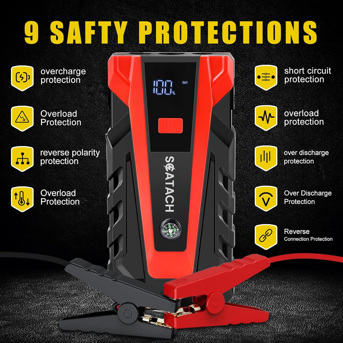 Scatach 011 5000A Car Battery Jump Starter,12V Jump Starter Battery Pack (up to 14.0L Gasoline and 12.0L Diesel Engine), Portable Jump Box with 3 Modes Flashlight and Jumper Cable