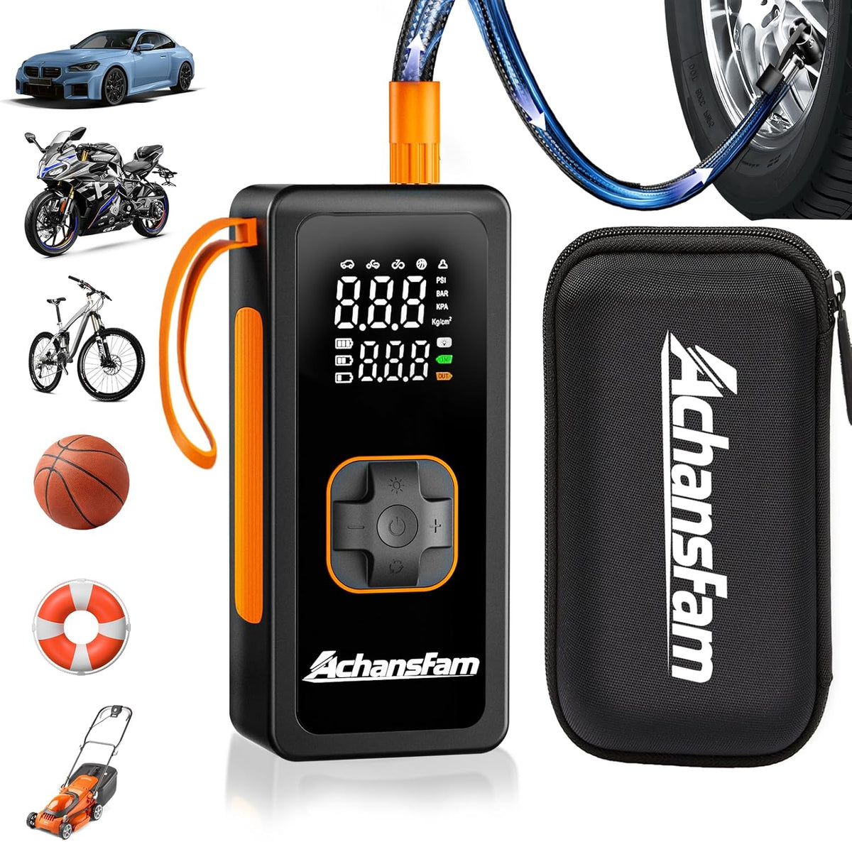 Tire Inflator Portable Air Compressor - Air Pump with Digital Pressure Gauge, 150PSI, LED Light, Auto Shut-Off Function - Cordless Pump for Car, Motorcycle, Bicycle, Balls and Lawn Equipment